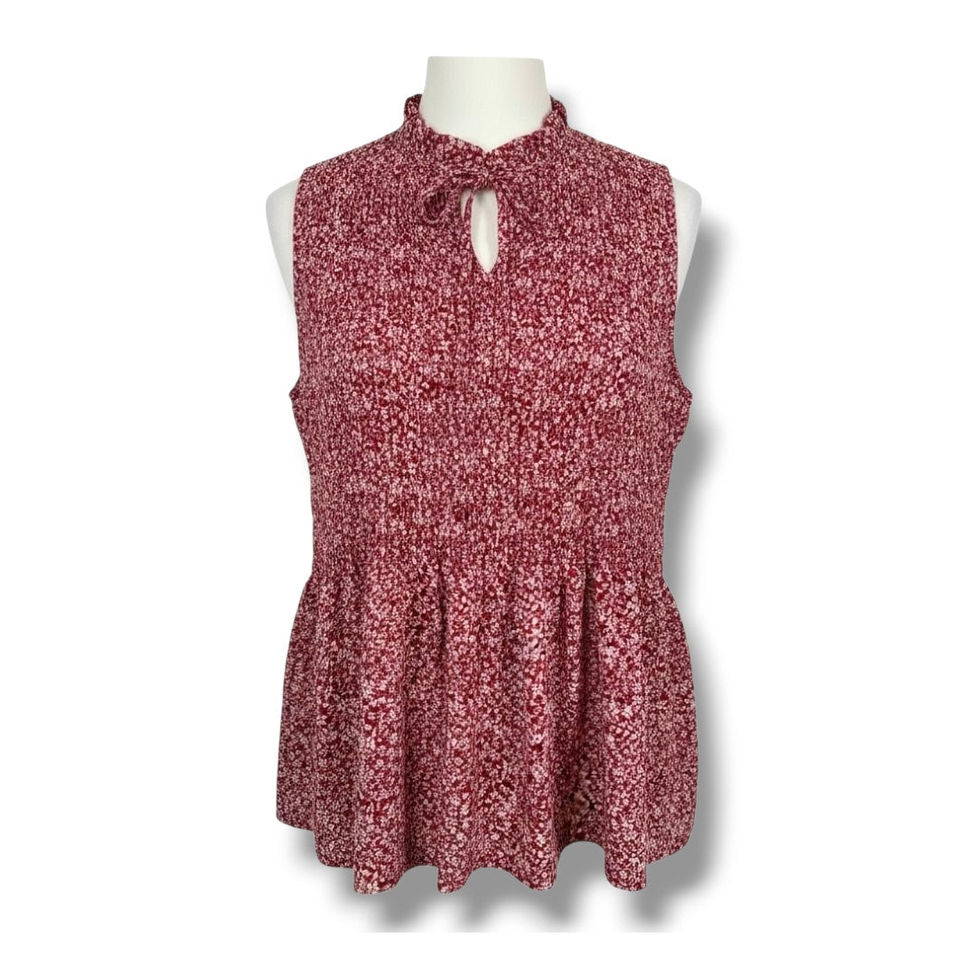 Pleione Red Floral Smocked Peplum Sleeveless Top – Size XL