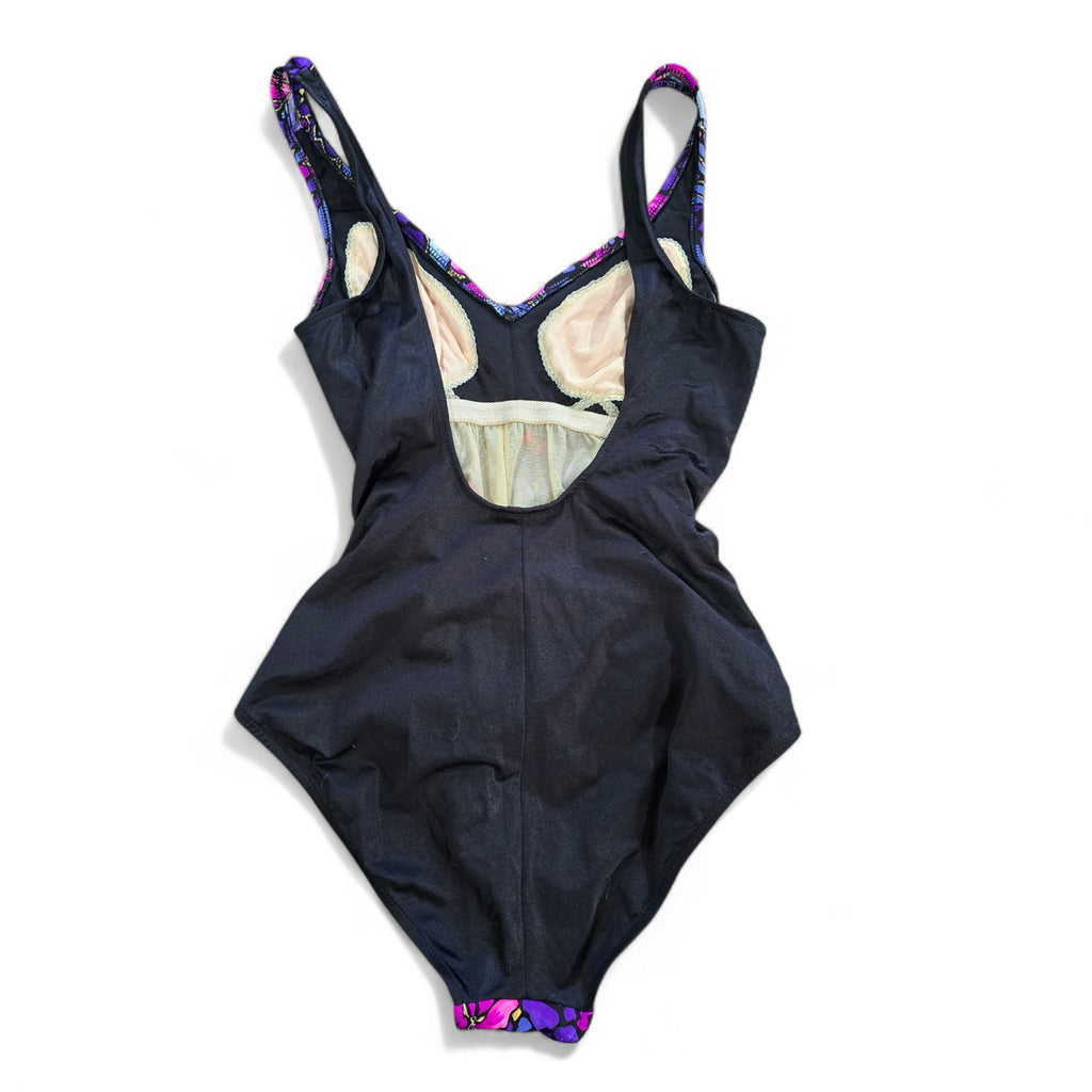 Vintage Maxine of Hollywood Purple Floral Ruched One Piece Swimsuit 16