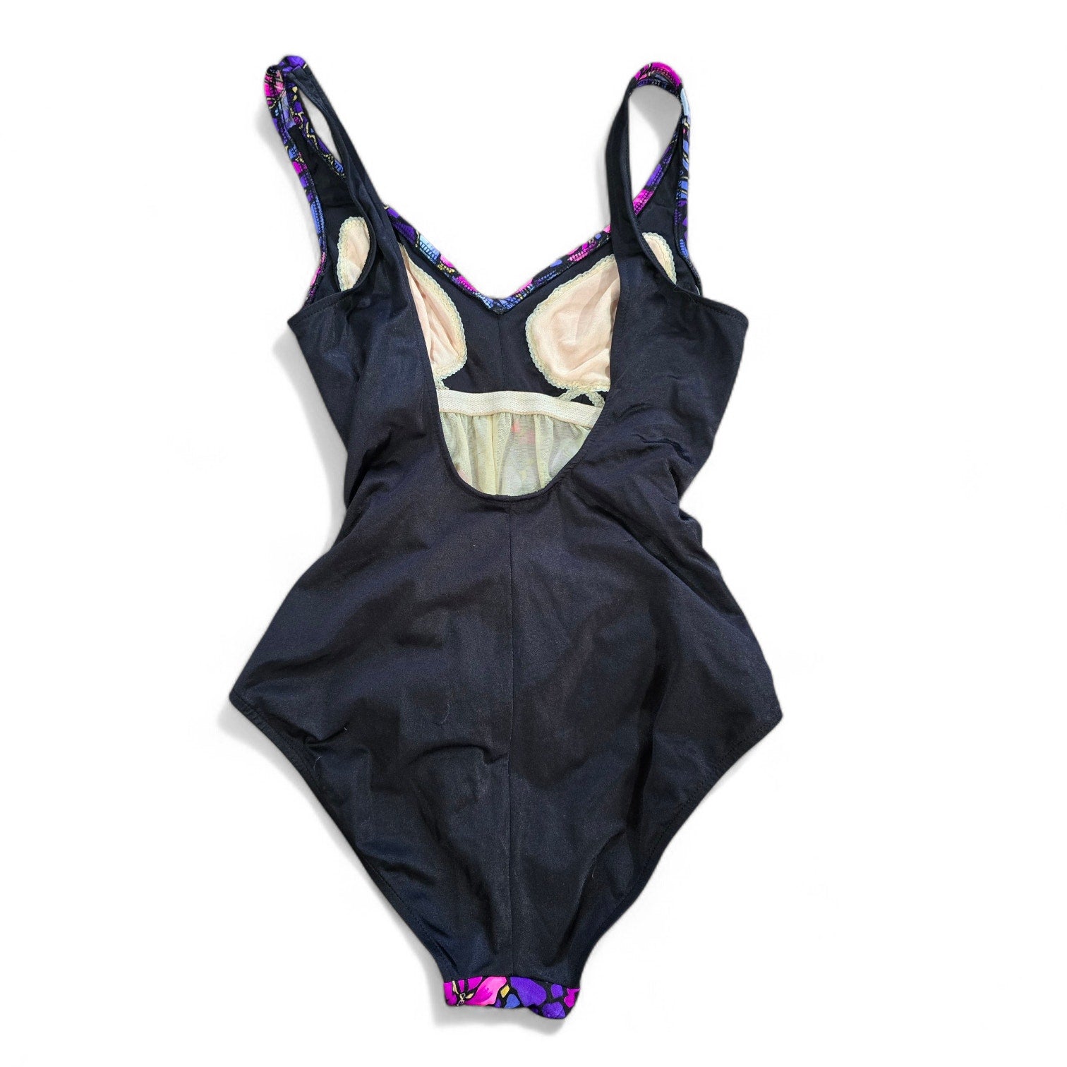 Vintage Maxine of Hollywood Purple Floral Ruched One Piece Swimsuit 16