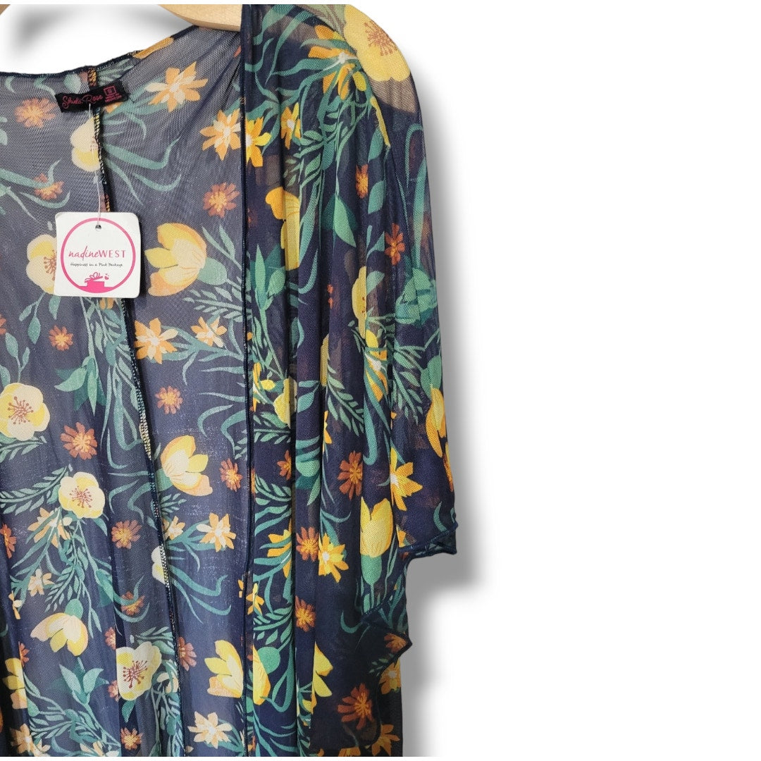 Shiela Rose Women’s Floral Semi-Sheer Open Front Cardigan Small  Multicolor NWT