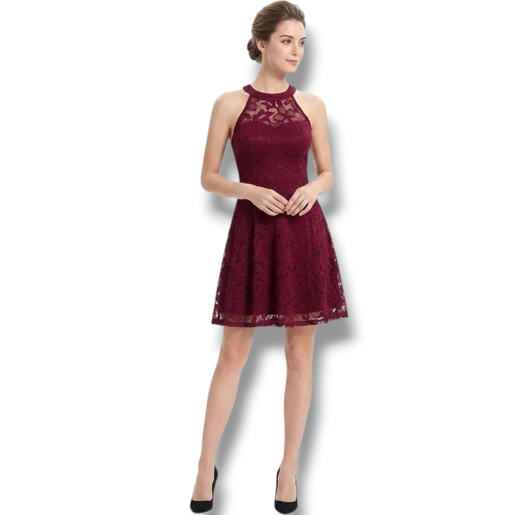 Madonna Material Girl Women’s Burgundy Lace Sleeveless Fit & Flare Dress Medium