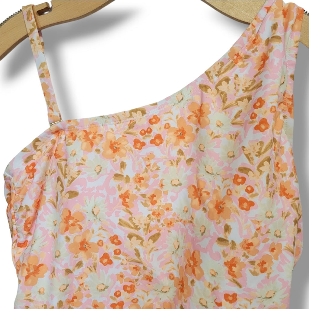 Kona Sol Plus Size One-Shoulder Floral Swimsuit – 16W, New