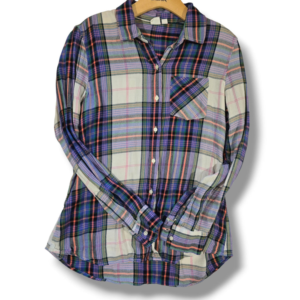 GAP Women’s Purple Plaid Button-Up Long Sleeve Shirt Medium