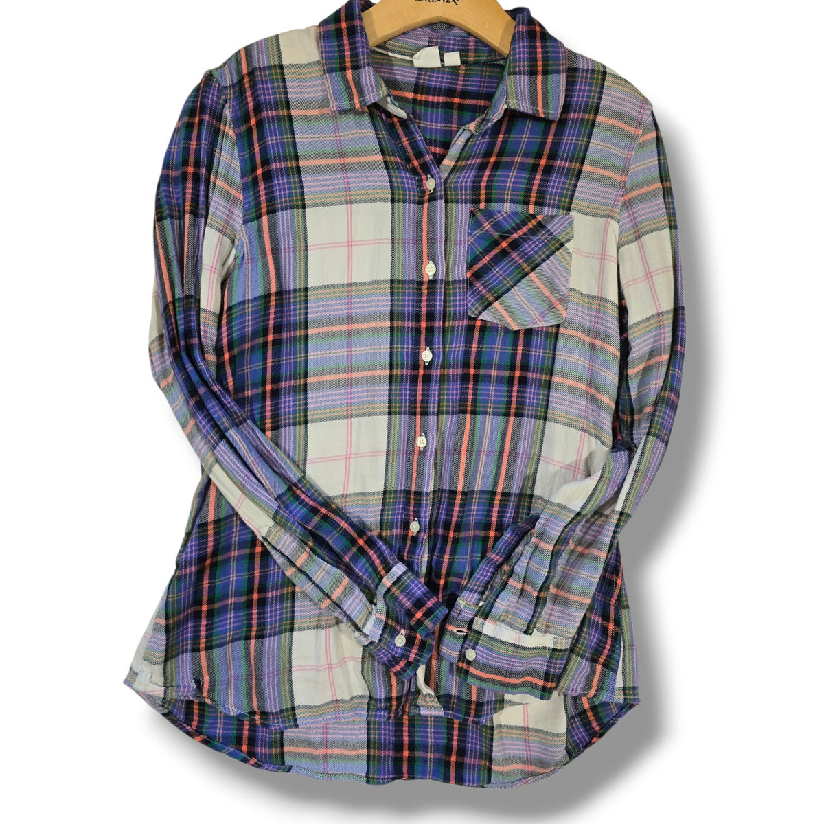 GAP Women’s Purple Plaid Button-Up Long Sleeve Shirt Medium