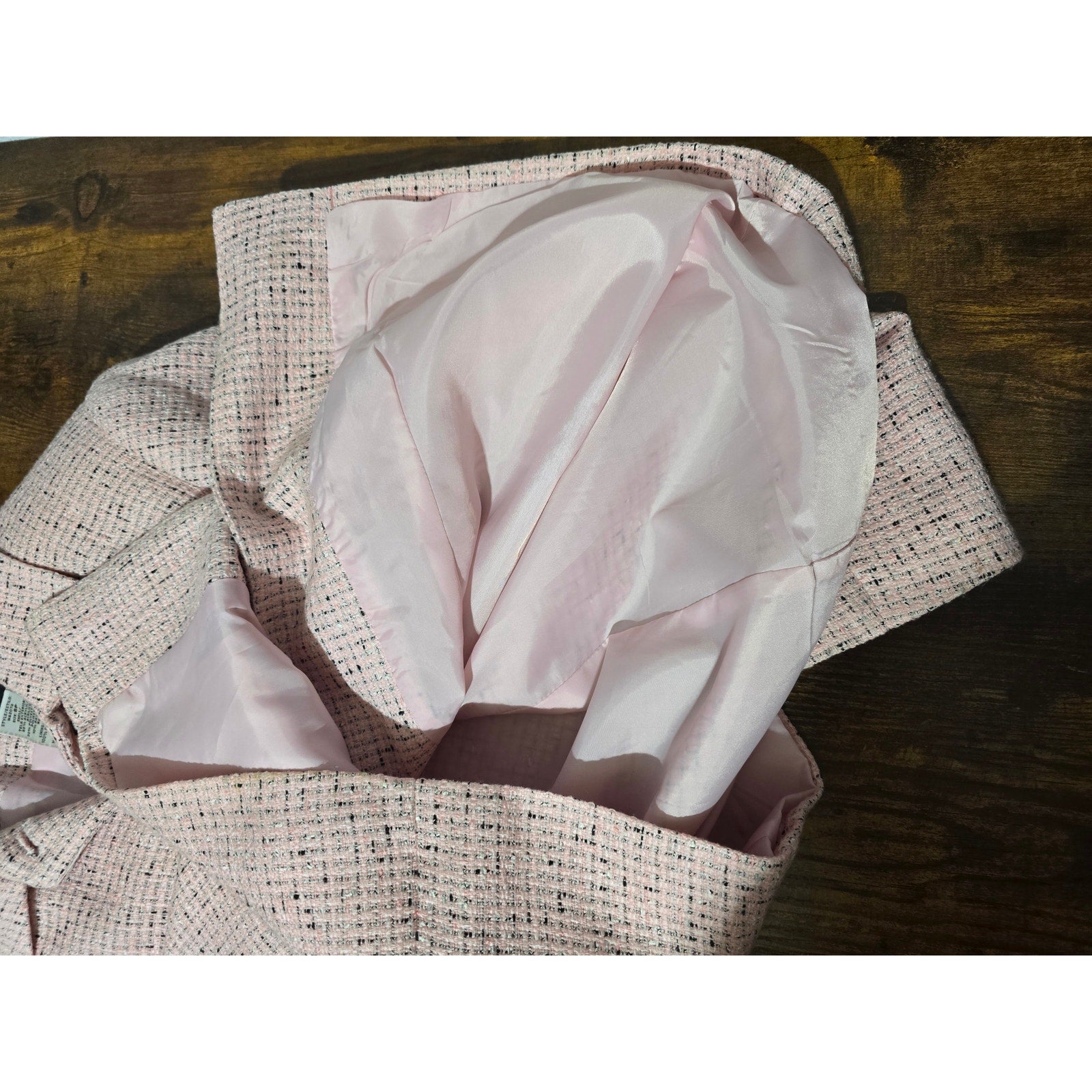 Sag Harbor Petite Women's Size 6P Soft Pink Black Tweed Button Front Blazer