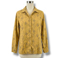 Sag Harbor Mustard Yellow Floral Embroidered Faux Suede Button Down top Large