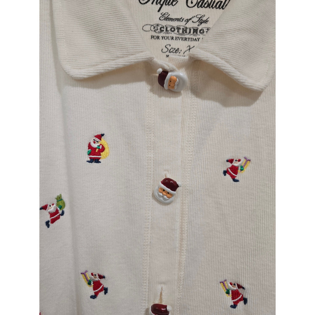 Onque Casuals XL Button-Down Santa Embroidered Christmas Sweater Cotton Blend
