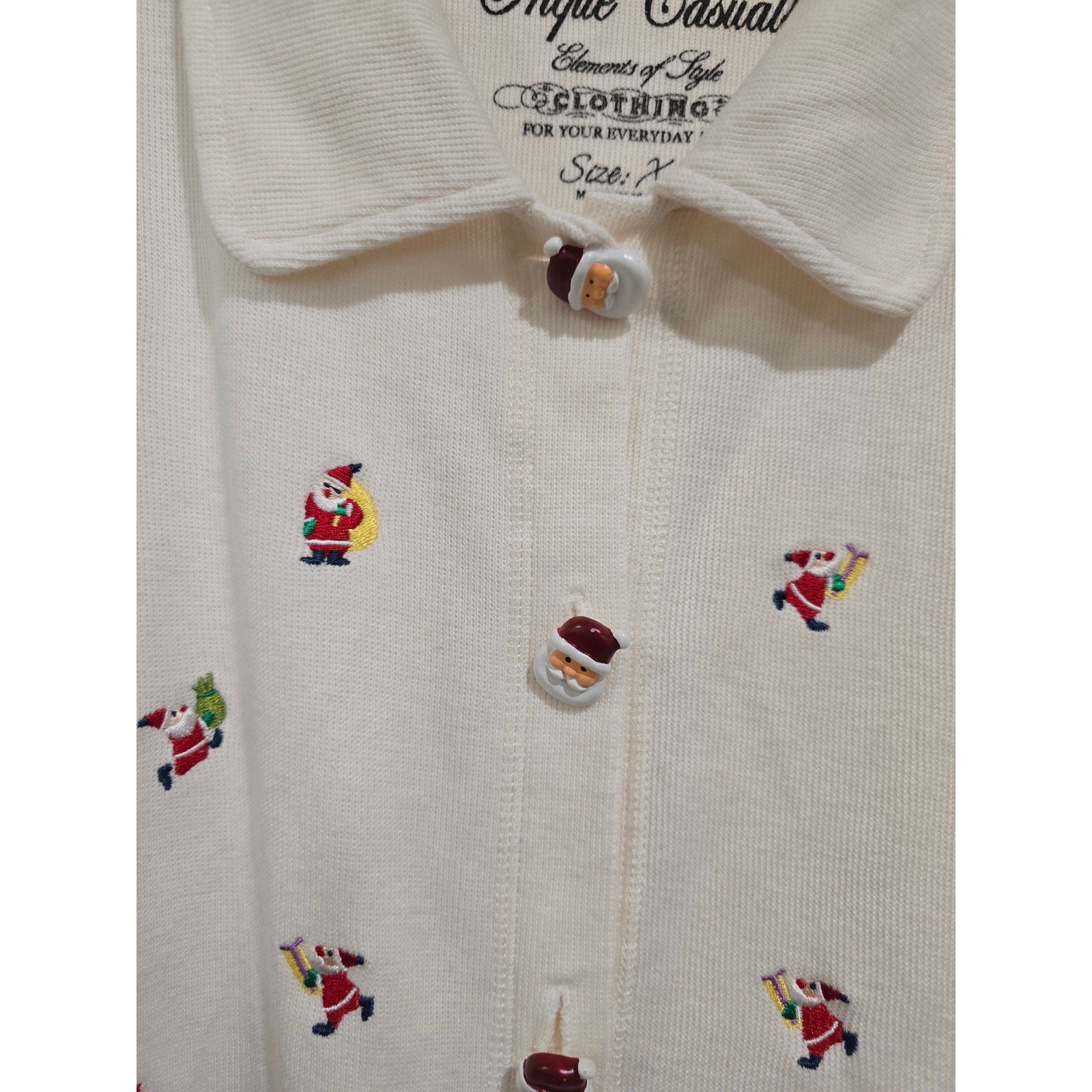 Onque Casuals XL Button-Down Santa Embroidered Christmas Sweater Cotton Blend