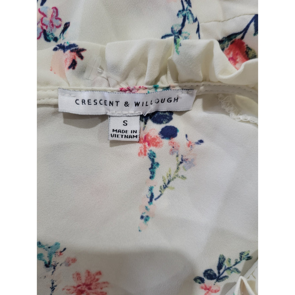 Cresent & Willough Floral Cap Sleeve Tie Neck Blouse Size Small