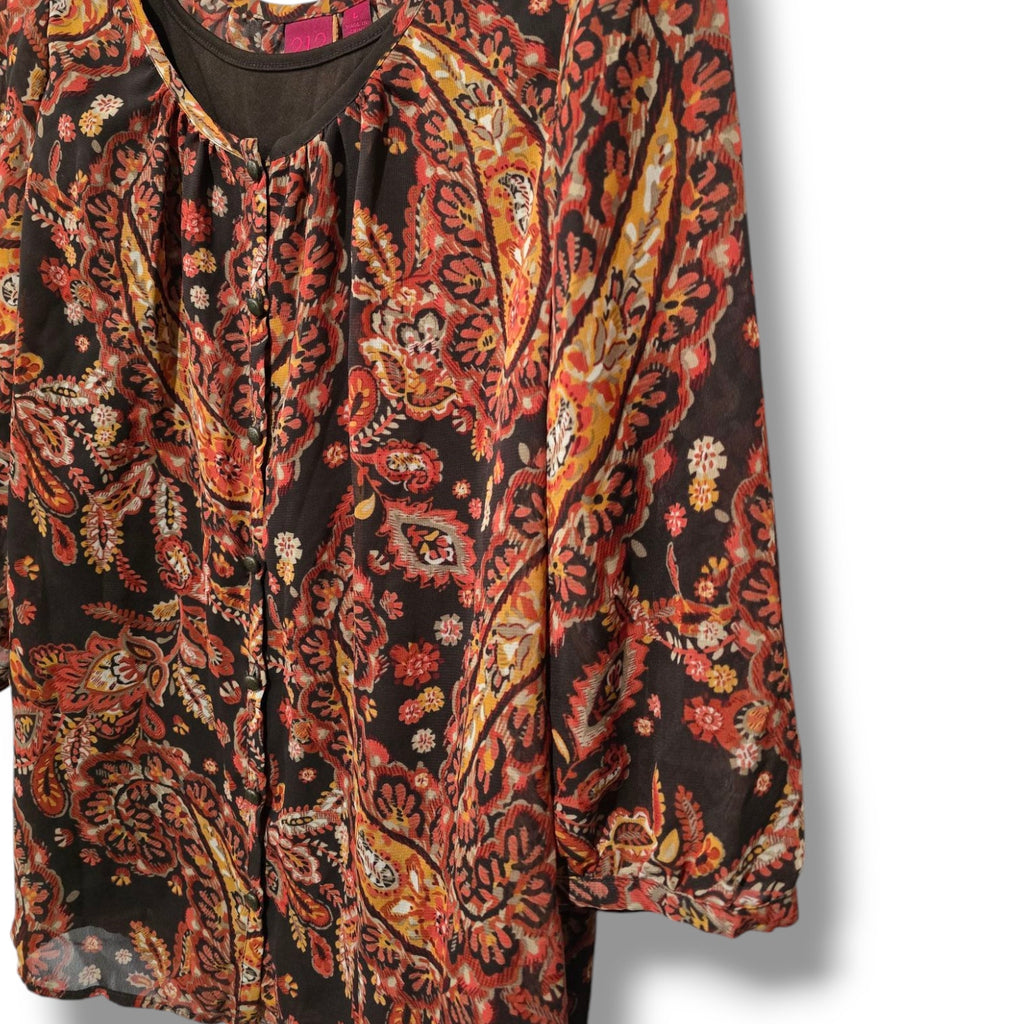 212 Collection Women’s Paisley Print Button-Front Blouse – Size Large