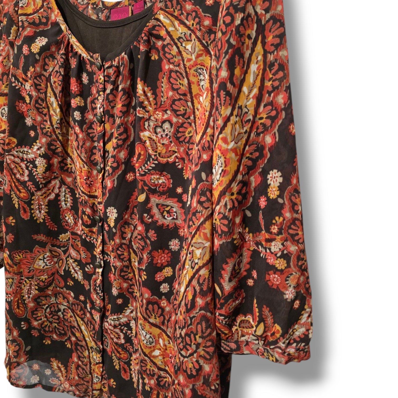212 Collection Women’s Paisley Print Button-Front Blouse – Size Large