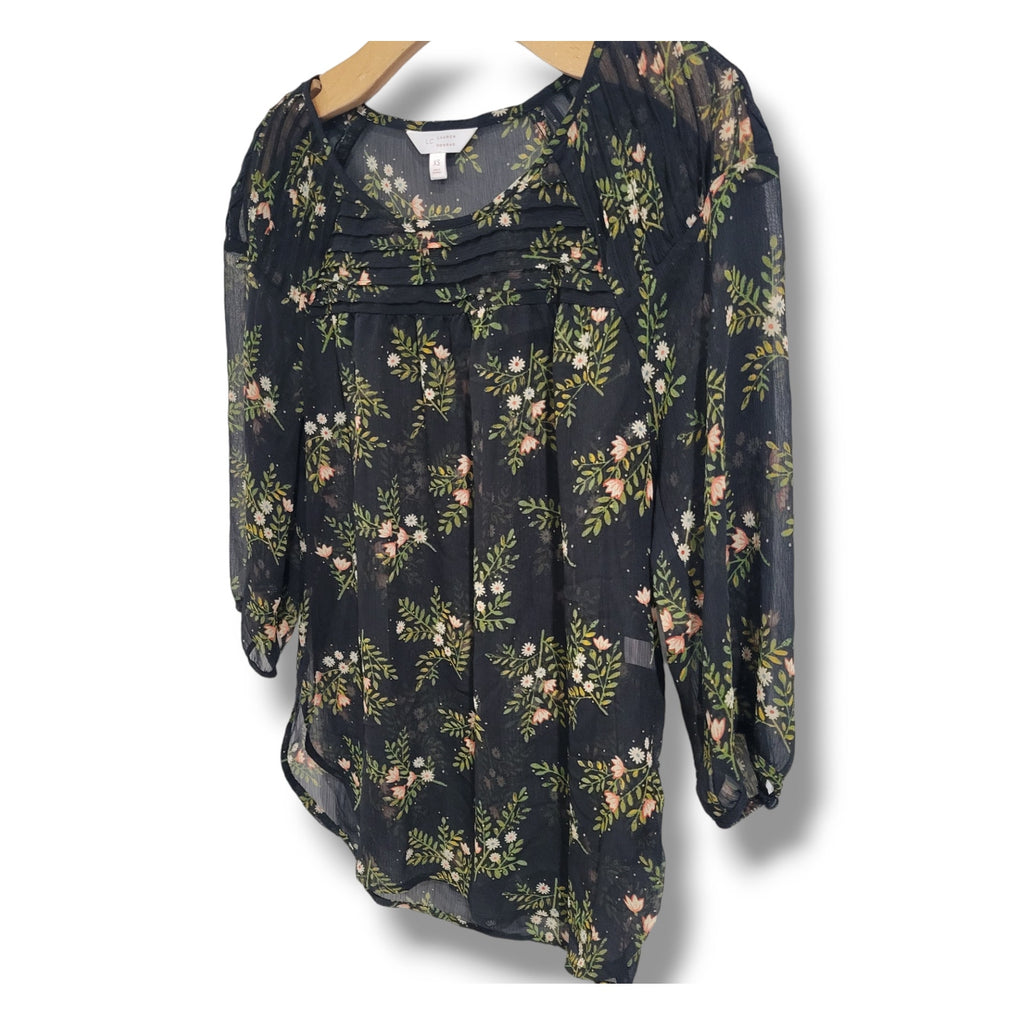 LC Lauren Conrad Women’s Black Floral Semi-Sheer Pullover Blouse – Size XS