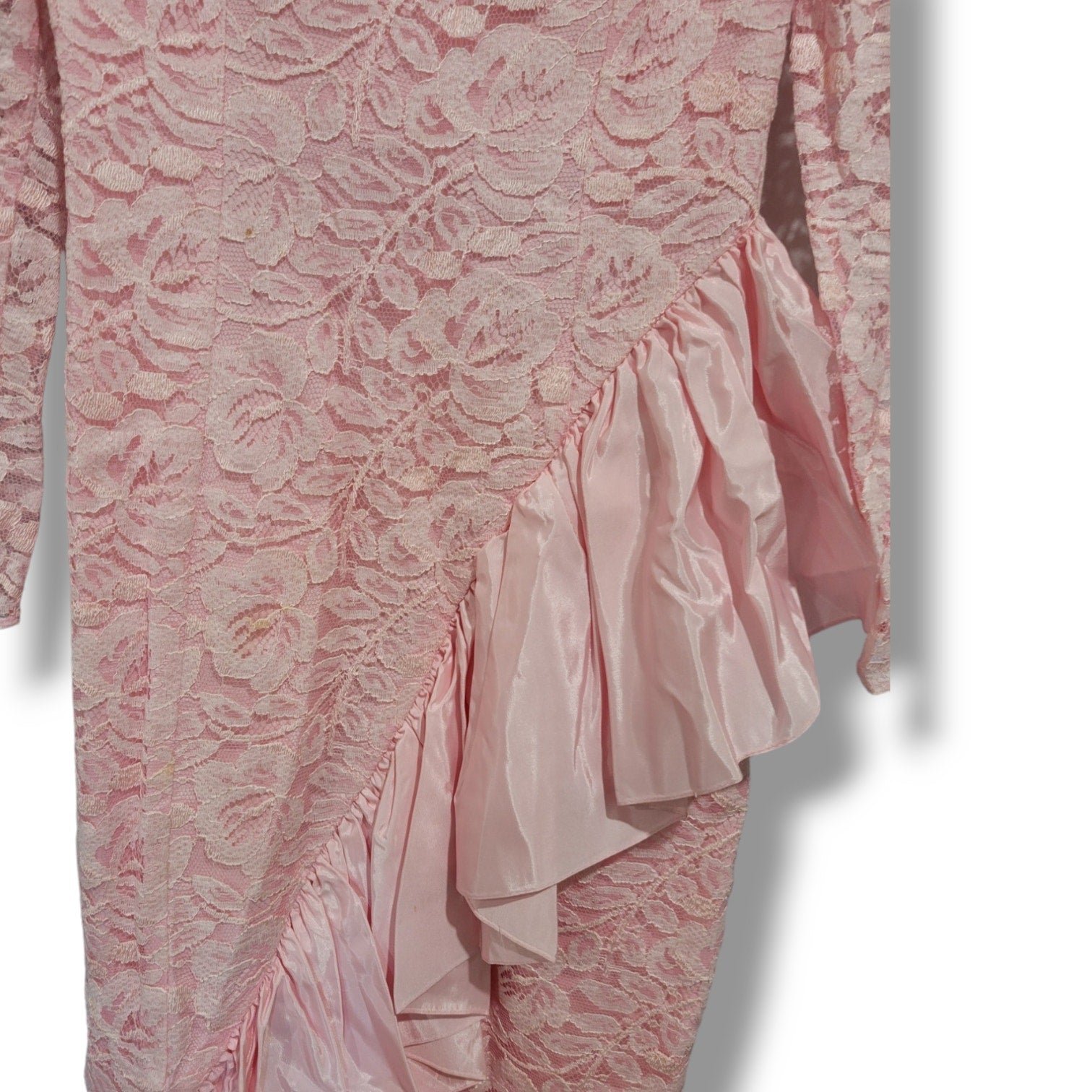Roberta California Vintage Pink Lace Ruffle Bodycon Dress – Size 5/6