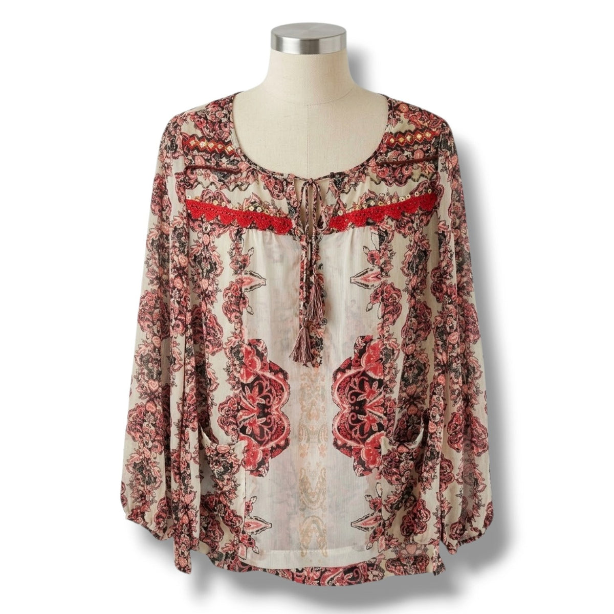 Style & Co Women’s Floral Semi-Sheer Button Front Blouse - Small
