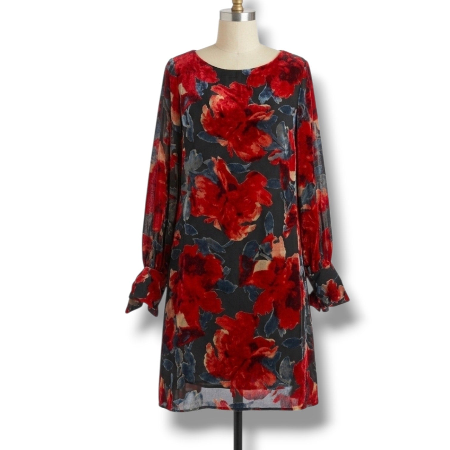 Taylor Woman plus size Red Floral Velvet Burnout Shift Dress 14W