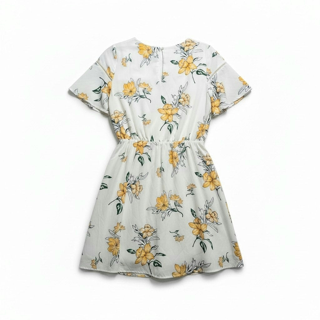 Sienna Sky  women's White Floral Lattice Trim A-Line Dress