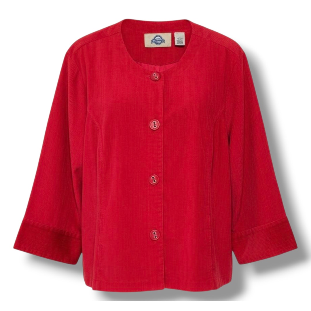 Vintage Shaver Lake Red Corduroy Cropped 3/4 Sleeve Button Front Blazer 2x
