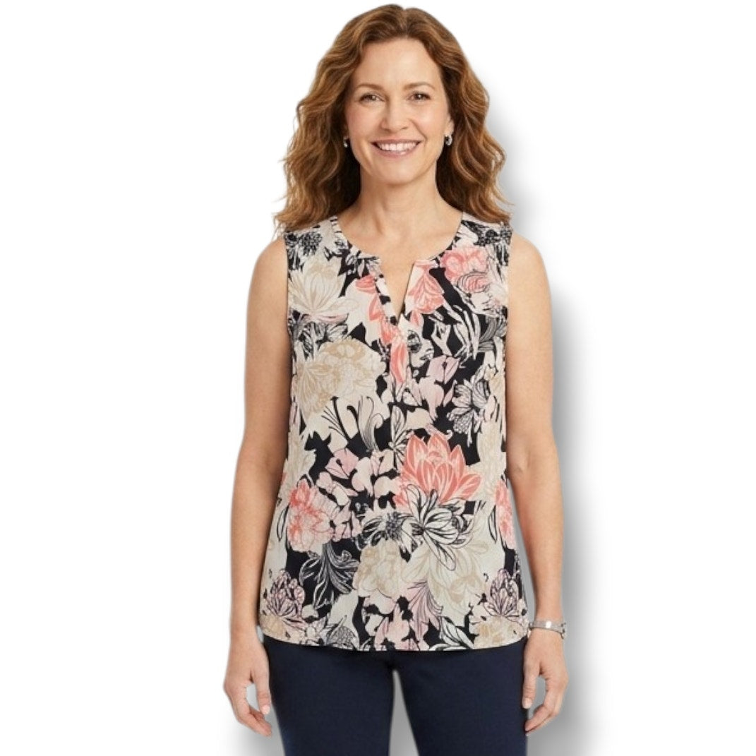 Christopher & Banks Women's floral sleeveless lined VNeck Blouse  - small