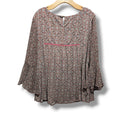 Terracotta women's Paisley Smocked-Accent Bell-Sleeve Blouse xl