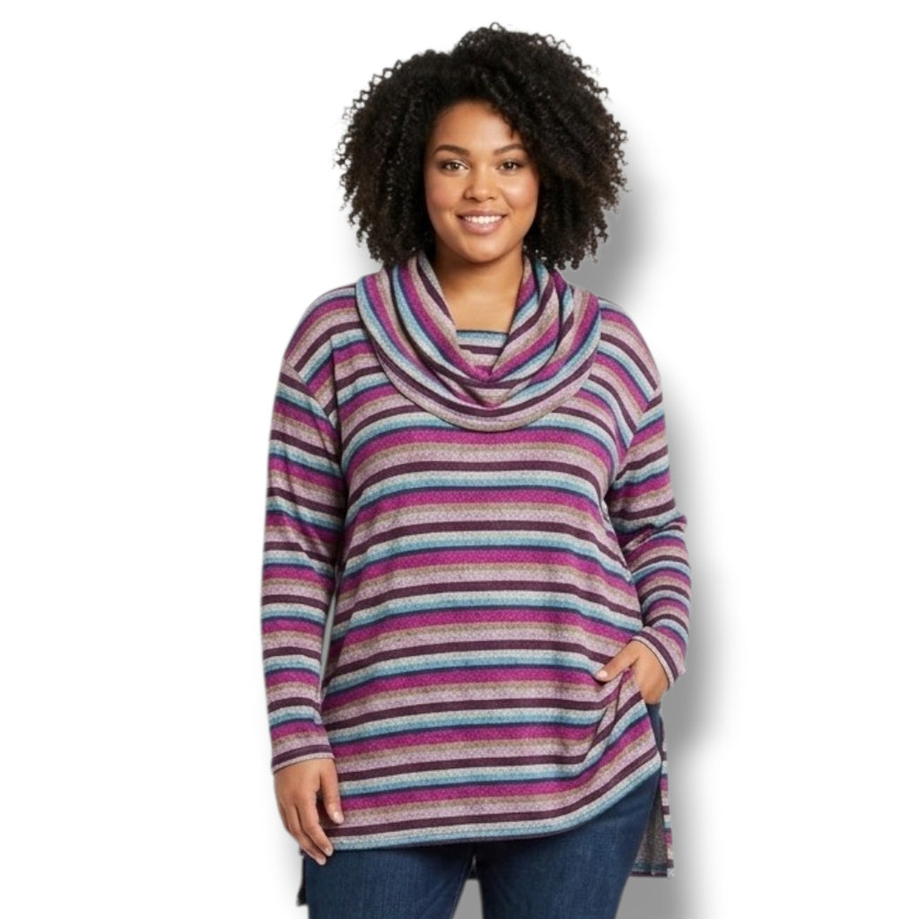 Lane Bryant Multicolor Striped Cowl Neck Tunic – Plus Size 18/20