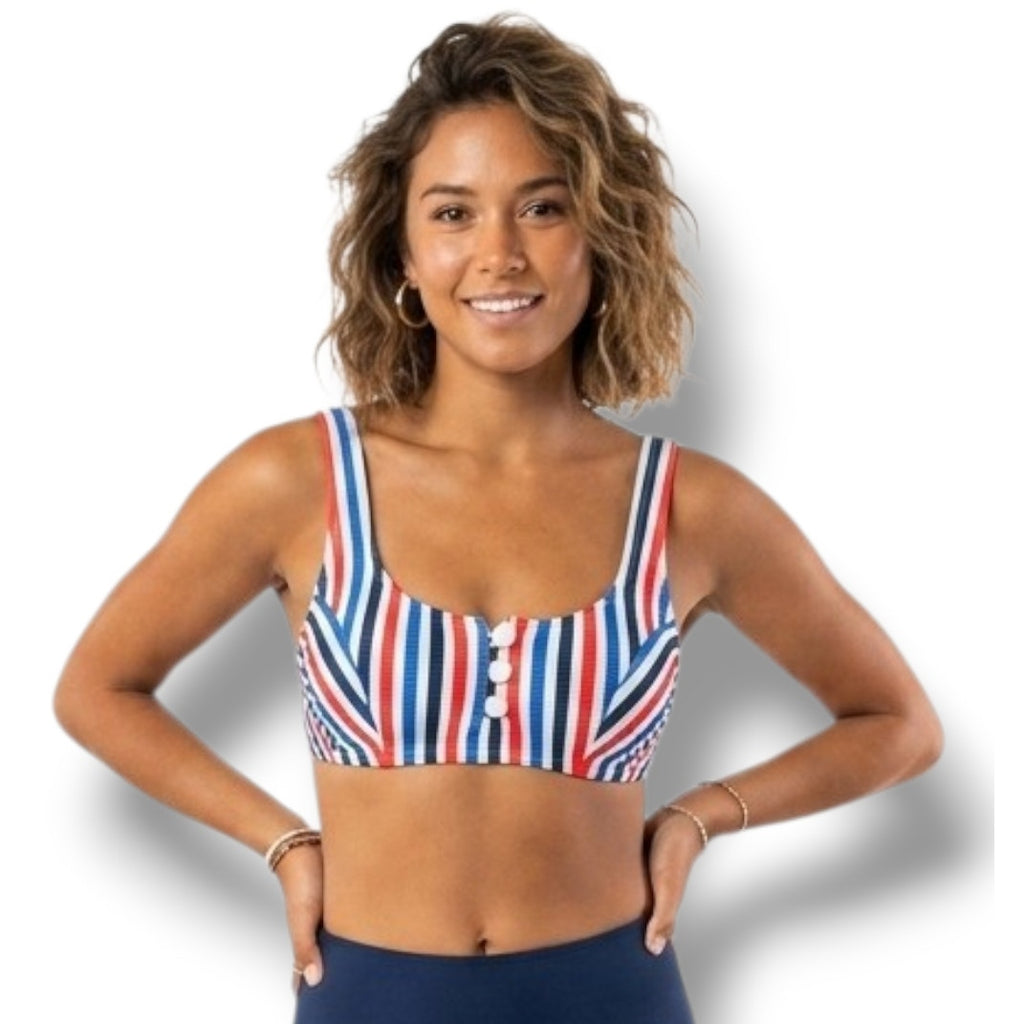 Xhilaration Juniors Ribbed striped patriotic faux button front bikini top  - xs