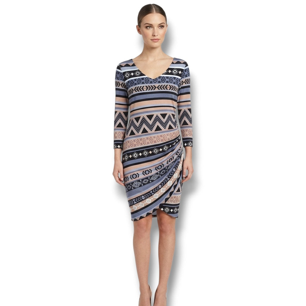 Derek Heart Women’s Geometric Print Ruched Bodycon Dress – Size Large