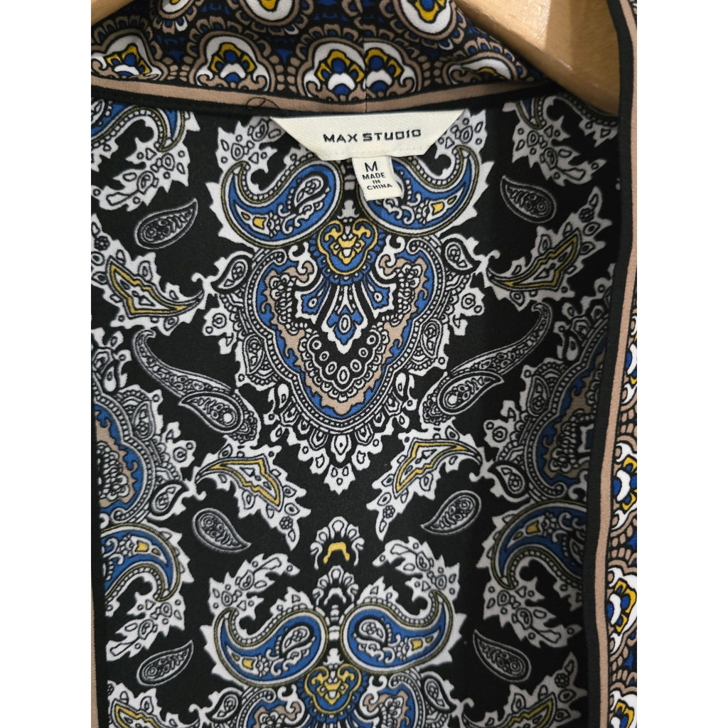 Max Studio Women’s Black Paisley Open Front Cardigan Kimono – Size M
