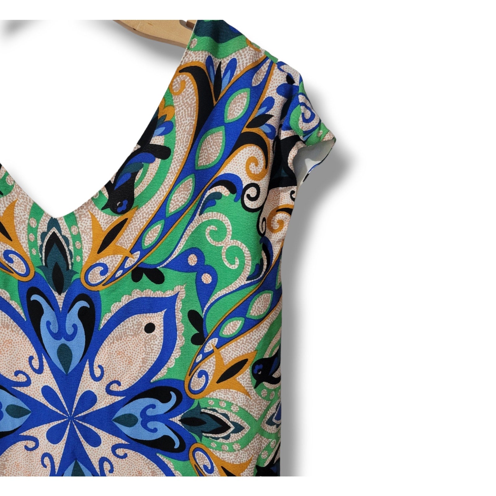 Anthropologie Maeve Women’s Blue Green Folksong Bird Shift Dress – Small