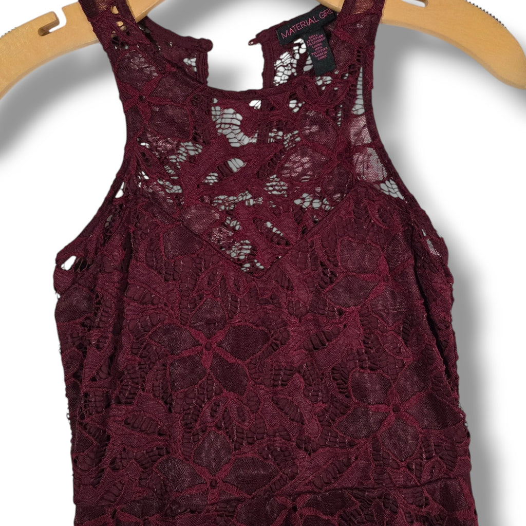 Madonna Material Girl Women’s Burgundy Lace Sleeveless Fit & Flare Dress Medium