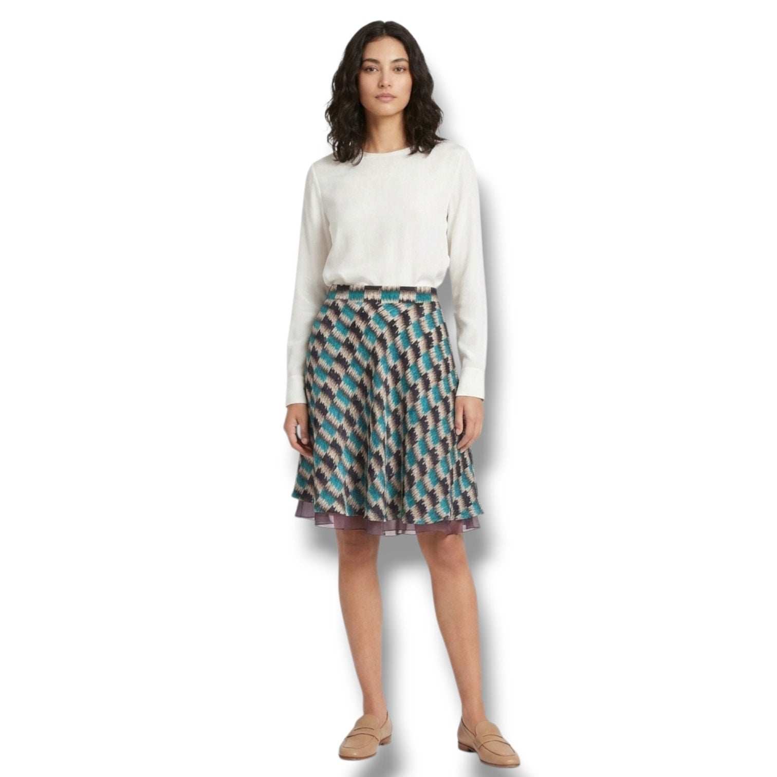 Jones New York Collection Women’s Petite Blue & Brown Layered Midi Skirt Size 6P
