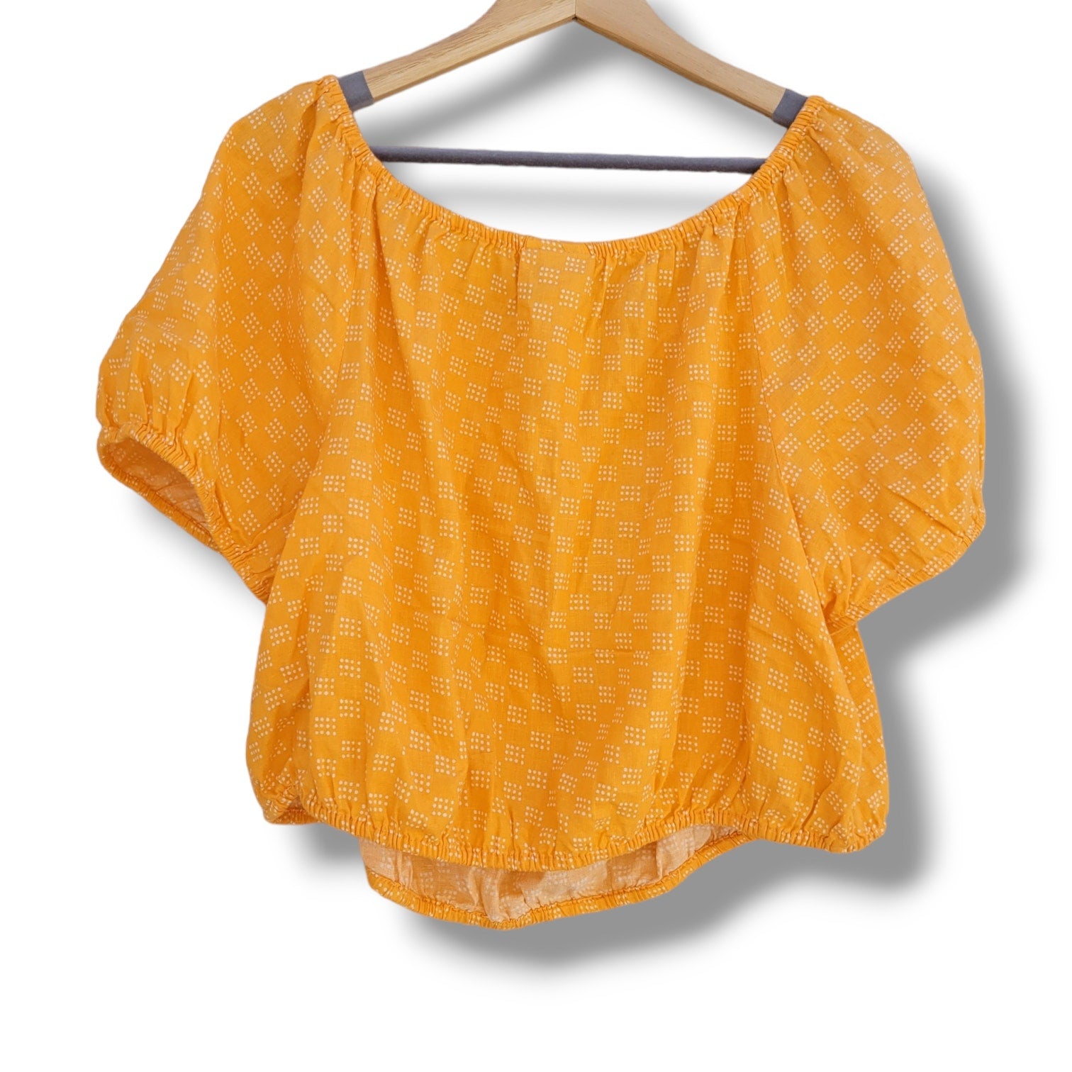 Ava & Viv Plus Size Orange Puff Sleeve Blouse Women’s 14W Linen Rayon NWOT