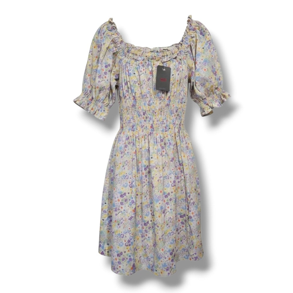 Levi’s Women’s Off Shoulder Floral Dress XL, Balloon Sleeves Pockets Cotton New