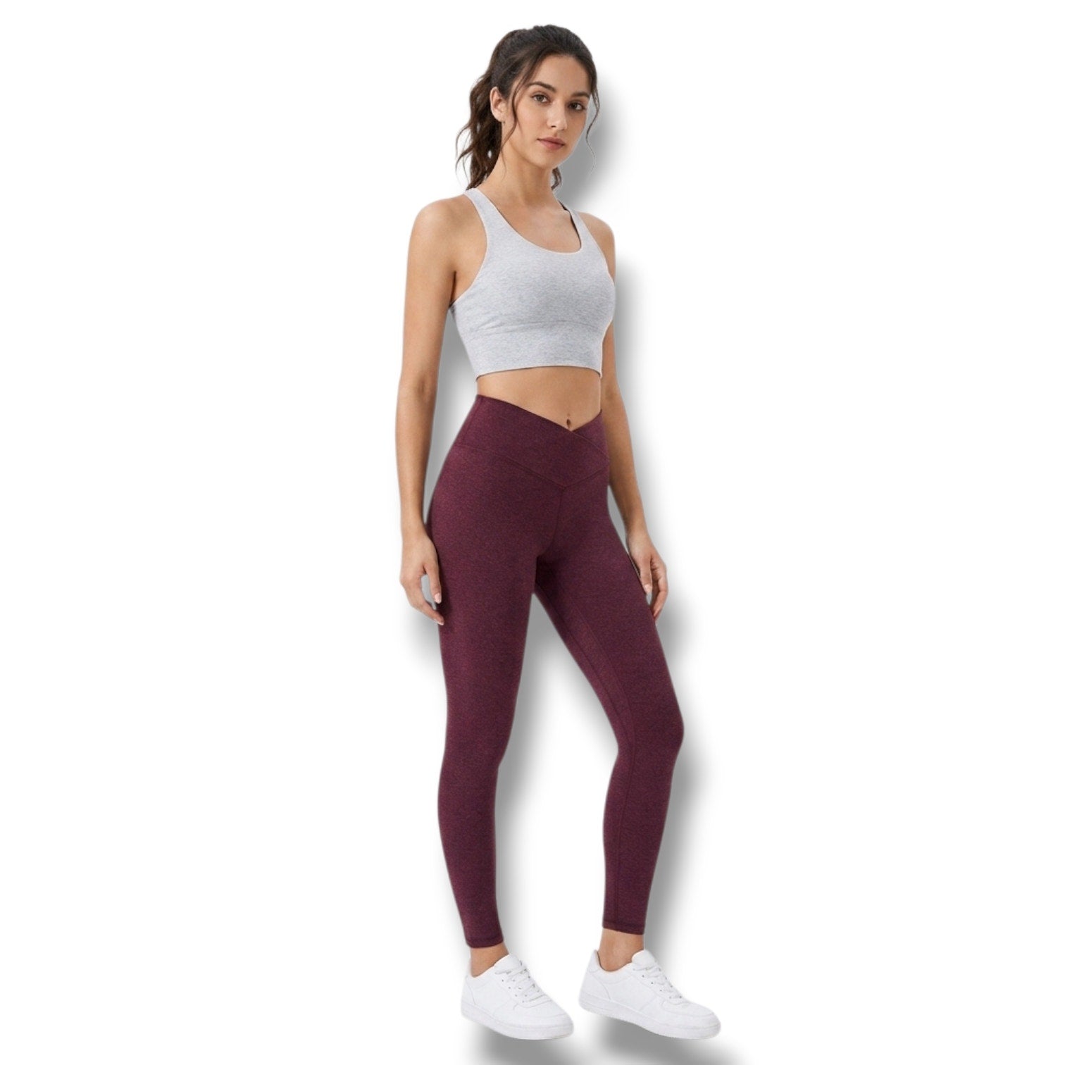 Jenni Intimates Women's Medium Maroon Heather Crossover Waist Leggings