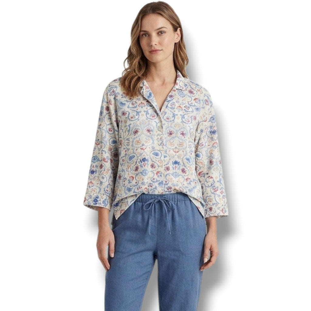 Lauren Ralph Lauren Blue and Red Floral Pajama Top