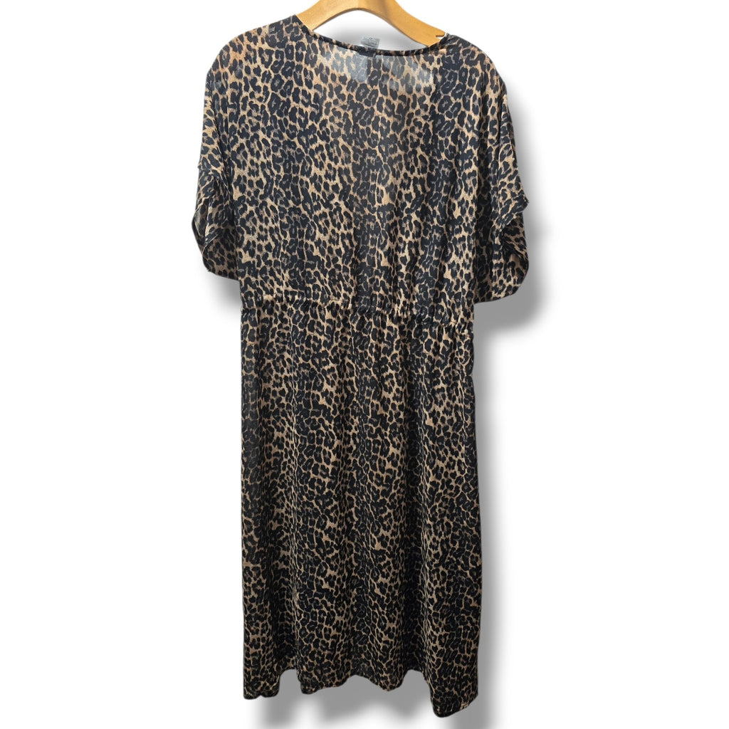 Sheer women's Leopard Print Open-Front Maxi Duster Kimono
