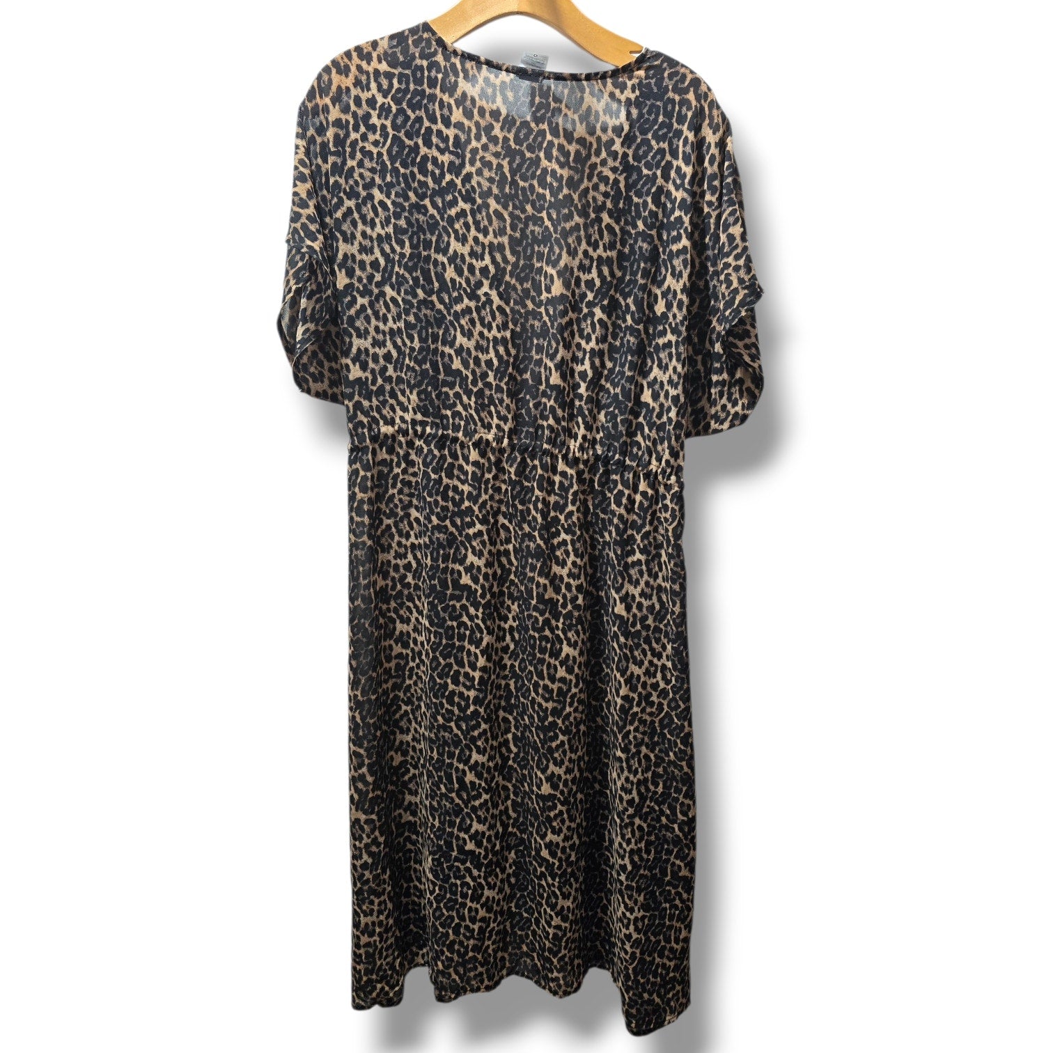 Sheer women's Leopard Print Open-Front Maxi Duster Kimono