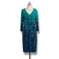 Chico's Women's Size 3 (XL) Blue Green Ombre Leopard Print V-Neck Sheath Dress