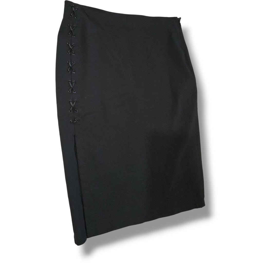 Guess Black Lace-Up Side Slit Pencil Skirt Sophisticated Career Size Large