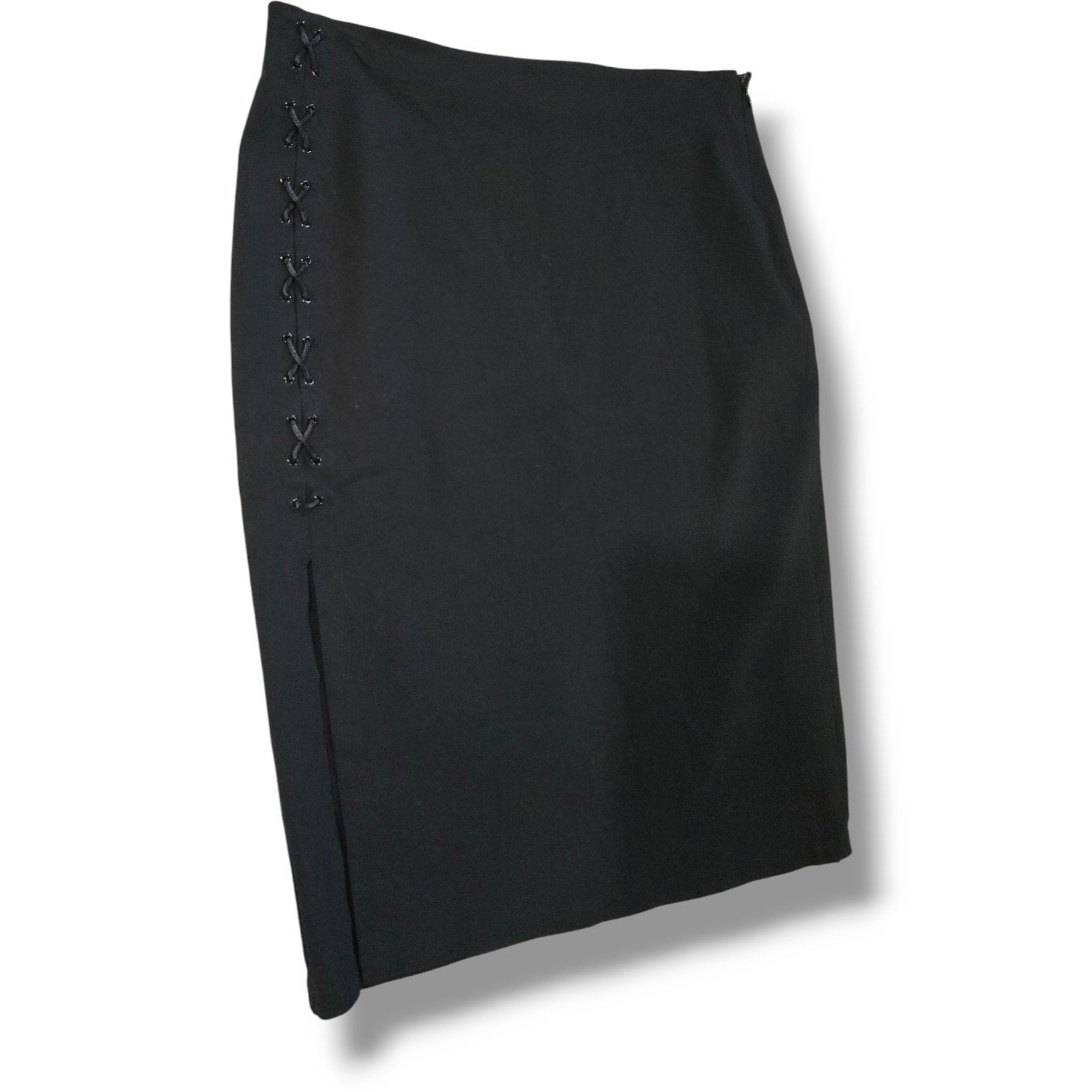 Guess Black Lace-Up Side Slit Pencil Skirt Sophisticated Career Size Large