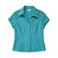 Worthington Teal Aqua Diagonal Stripe Short Sleeve Button Down Blouse Size 8