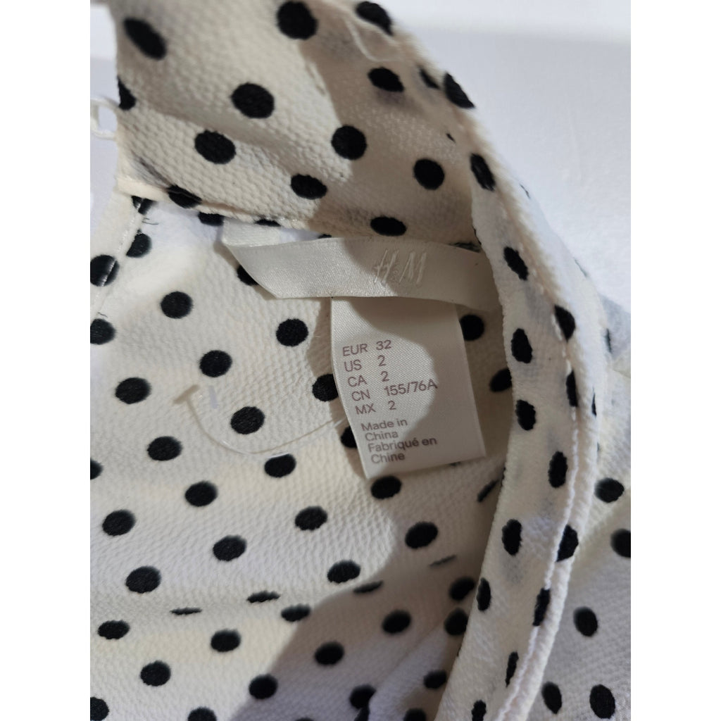 H&M Women’s White Black Polka Dot Mock Neck Long Sleeve Blouse Size 2
