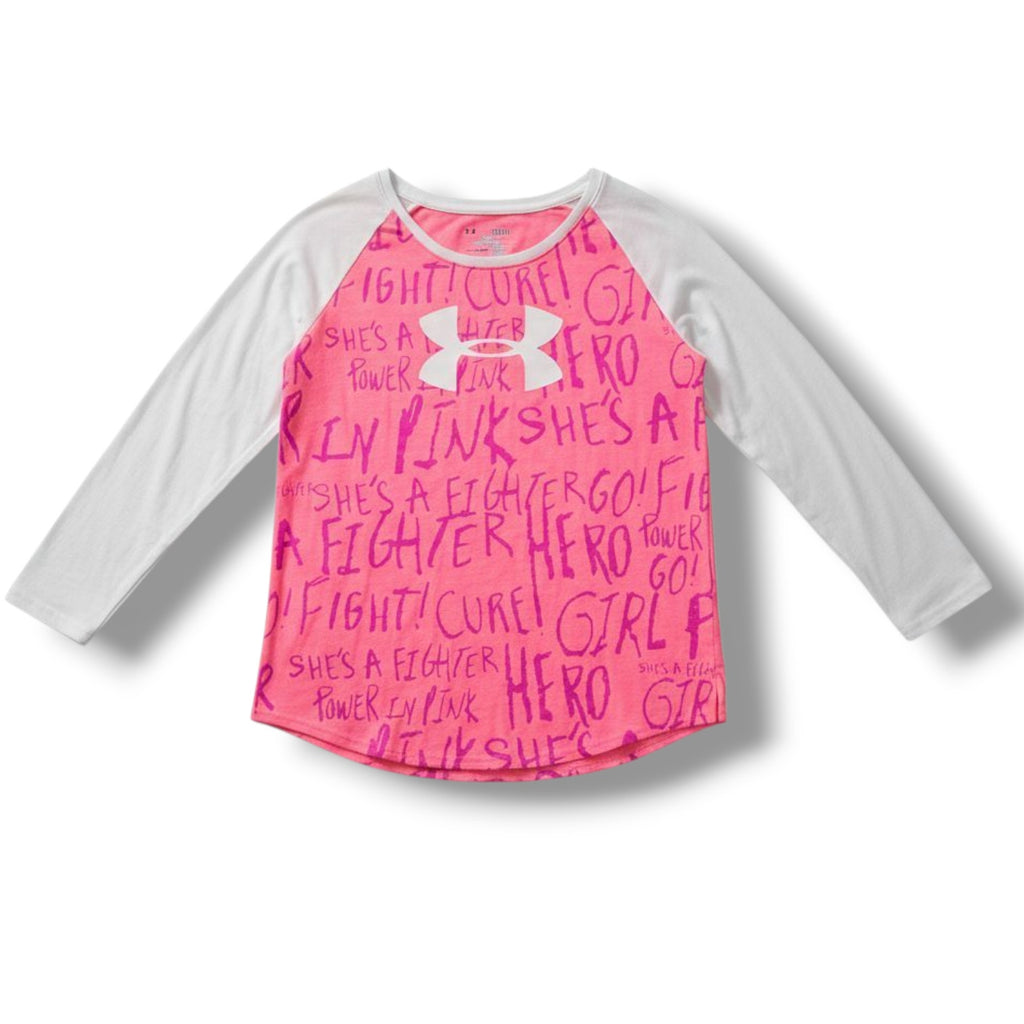 Under Armour Girls “Power in Pink” HeatGear Shirt Breast Cancer Awareness YLG