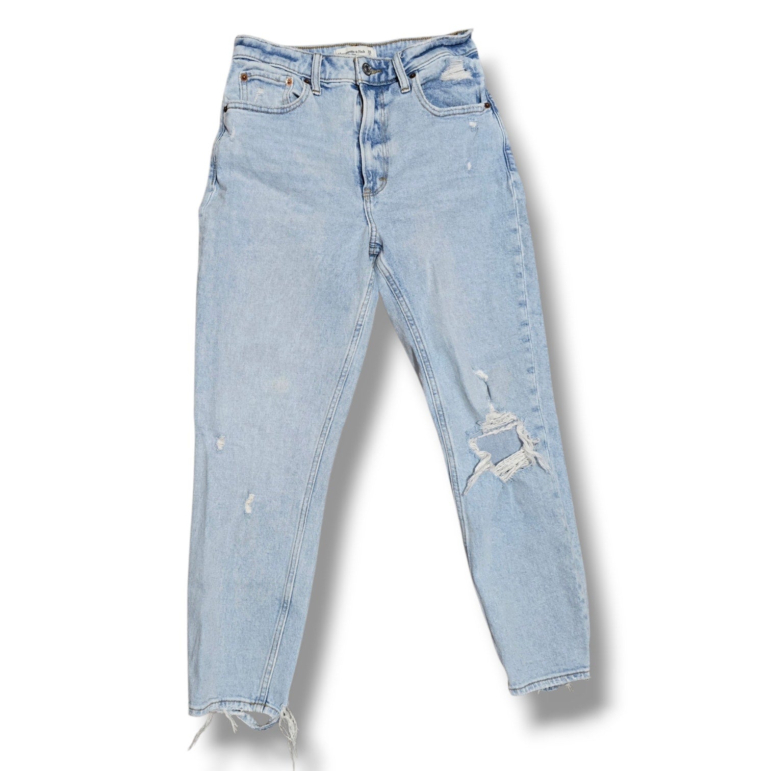 Abercrombie & Fitch Curve Love Mom High Rise Distressed Light Wash Jeans 26/2