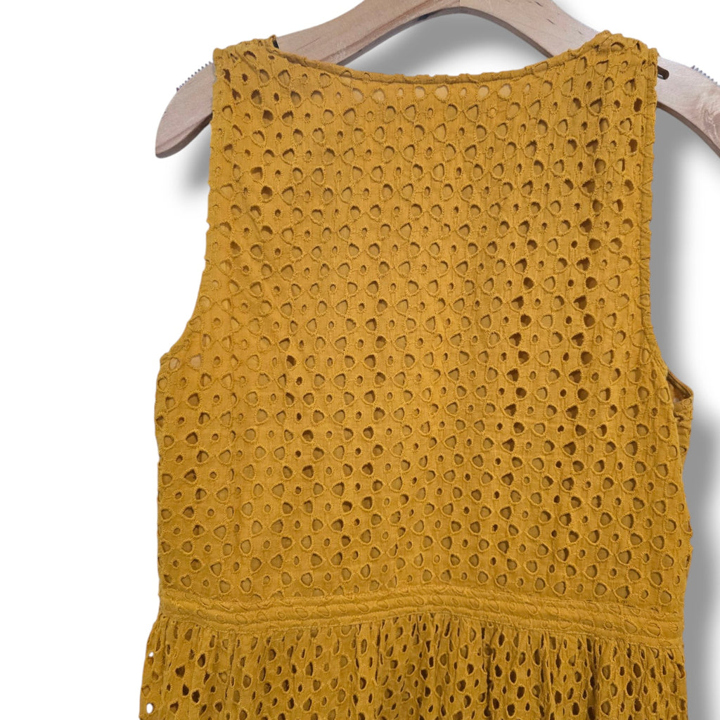 Frye x Anthropologie Mustard Yellow Eyelet Sleeveless Midi Dress – Size Small