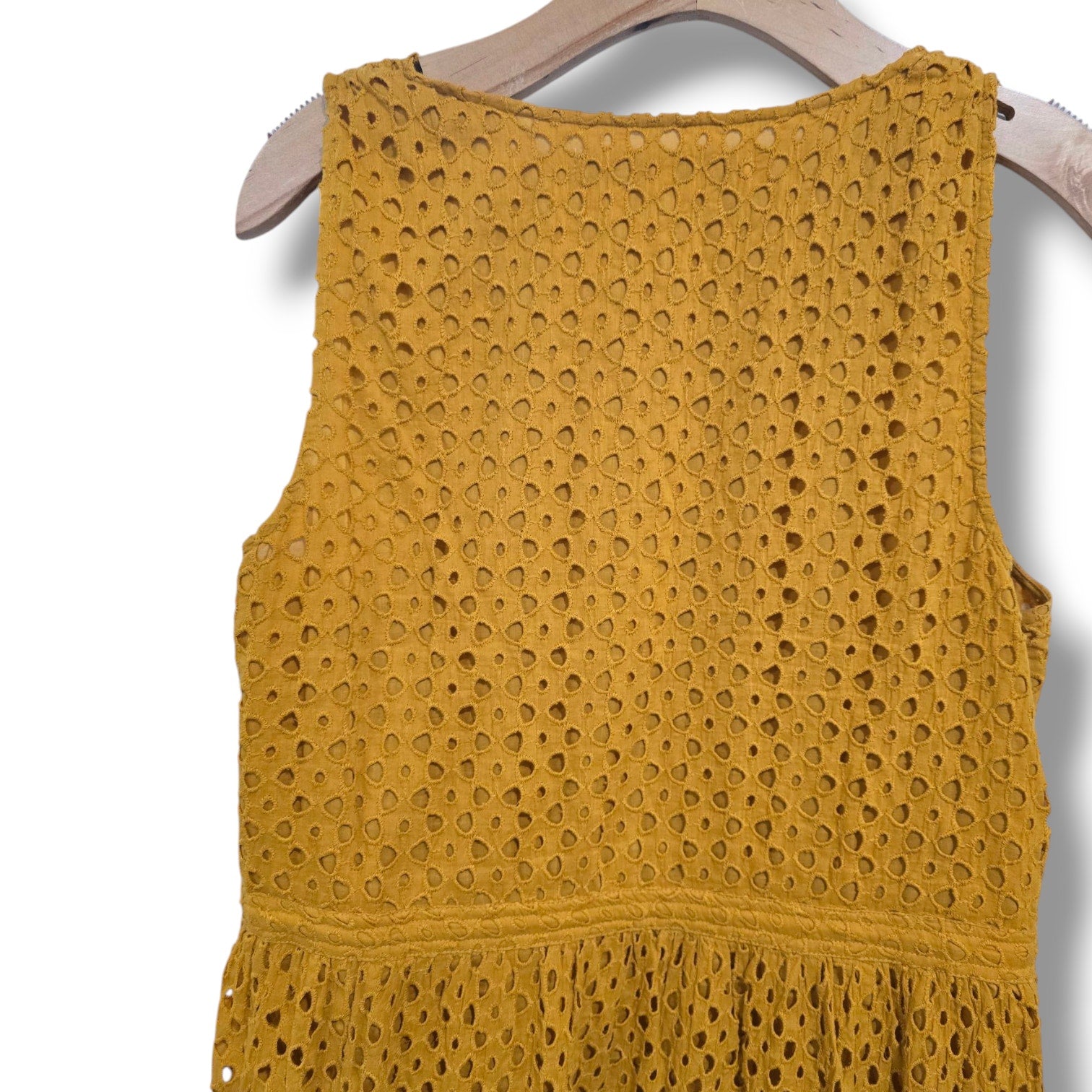 Frye x Anthropologie Mustard Yellow Eyelet Sleeveless Midi Dress – Size Small