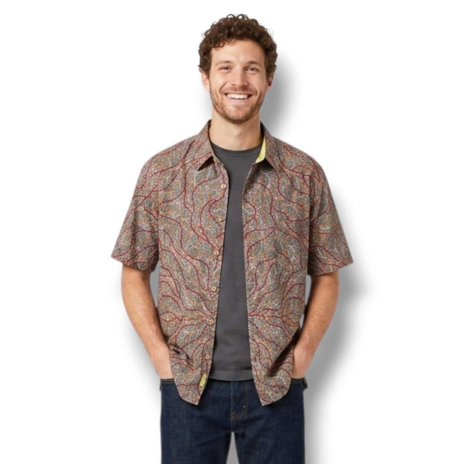 Bamboo Dreaming by Kingston Grange Mens XL Abstract Geometric Short Sleeve Shirt