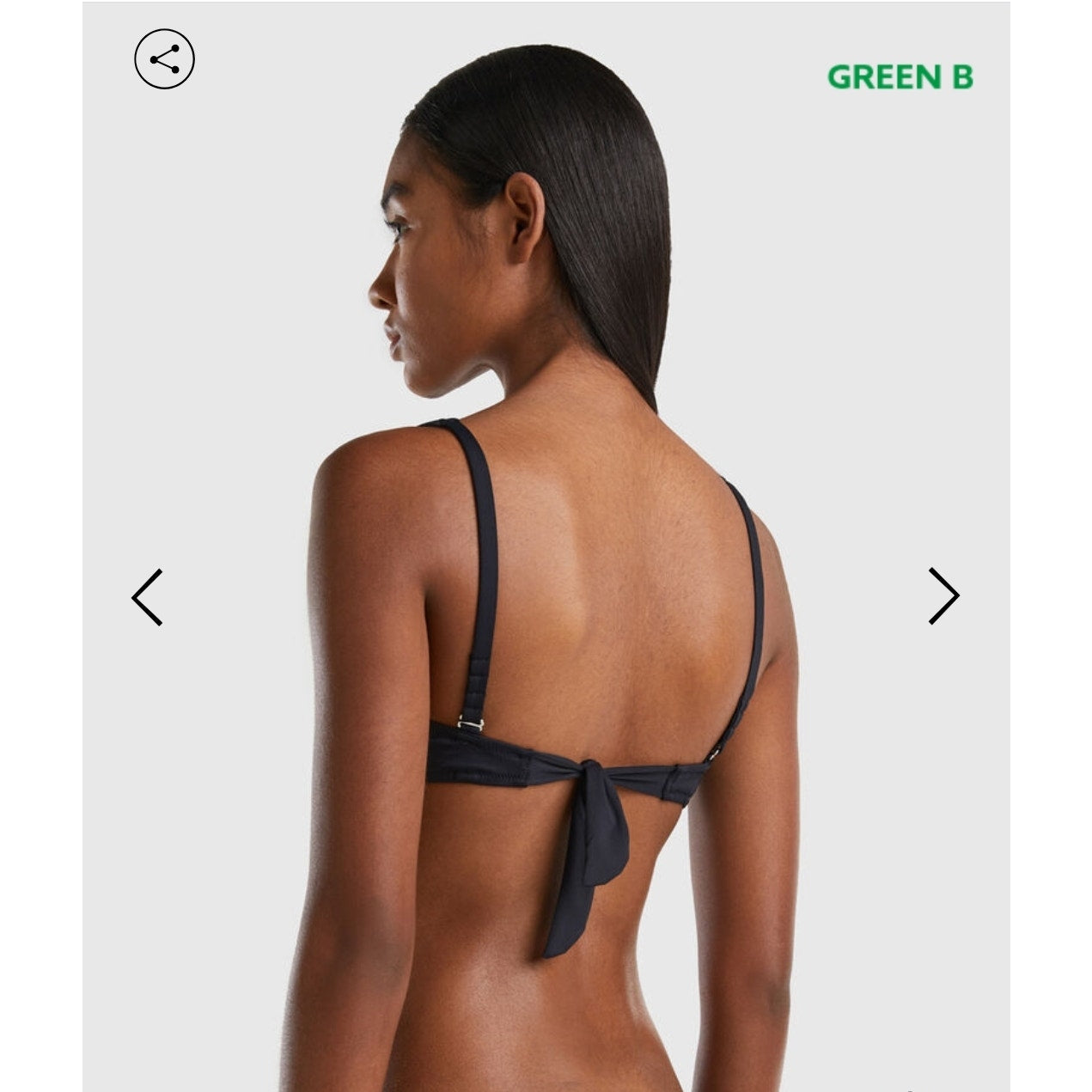 United Colors of Benetton women's Black V-Wire Ruched Bikini Top B-Cup