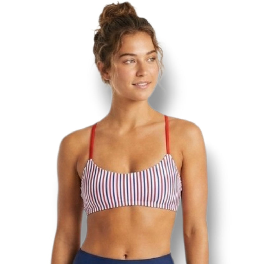 Xhilaration Juniors Ribbed Red & Blue Patriotic Striped Bralette Bikini Top New