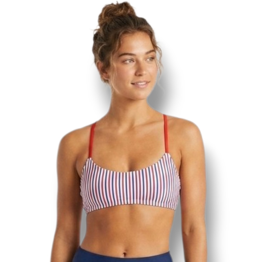 Xhilaration Juniors Ribbed Red & Blue Patriotic Striped Bralette Bikini Top New