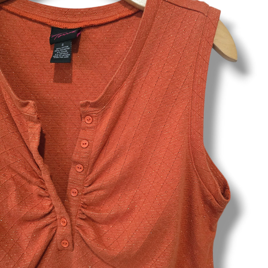 Torrid Size 2 Orange Burnt Rust Metallic Shimmer Henley Tank Top Plus